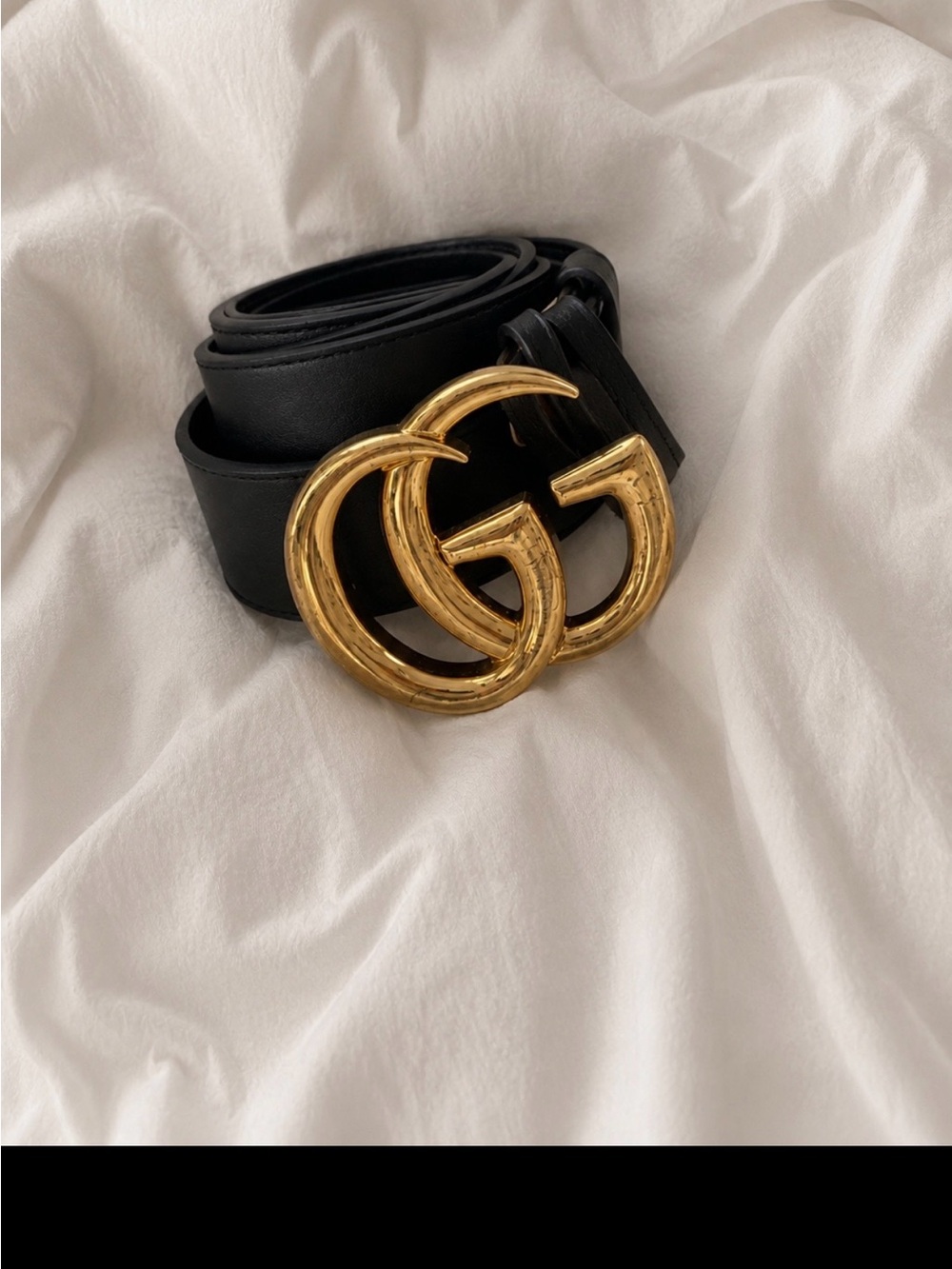 Gucci Black Leather Belt with Gold Double G Logo Buckle